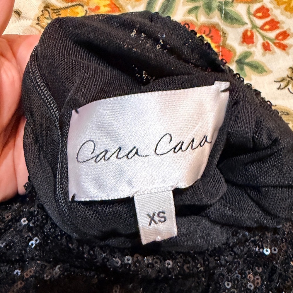Cara‎ Cara Black Sequin Turtleneck Long Sleeve Zipper Back Top Whimsygoth XS - Picture 5 of 8